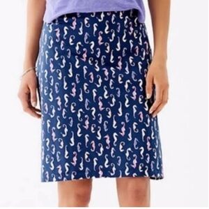 JJill blue midi a-line skirt seahorse novelty cotton beach nautical pockets sz S